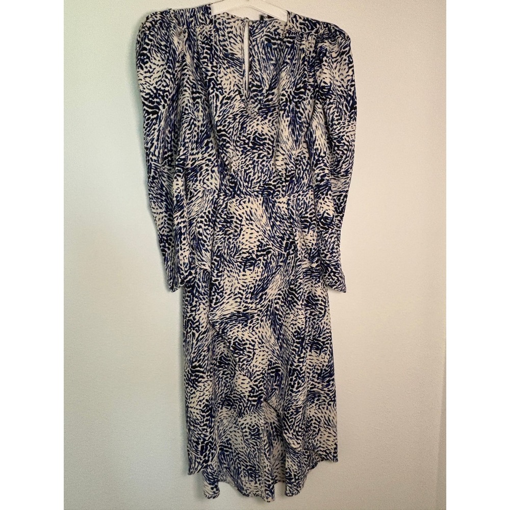 Express Blue Abstract Animal Print Long Sleeve Midi Dress Small Puff Shoulder